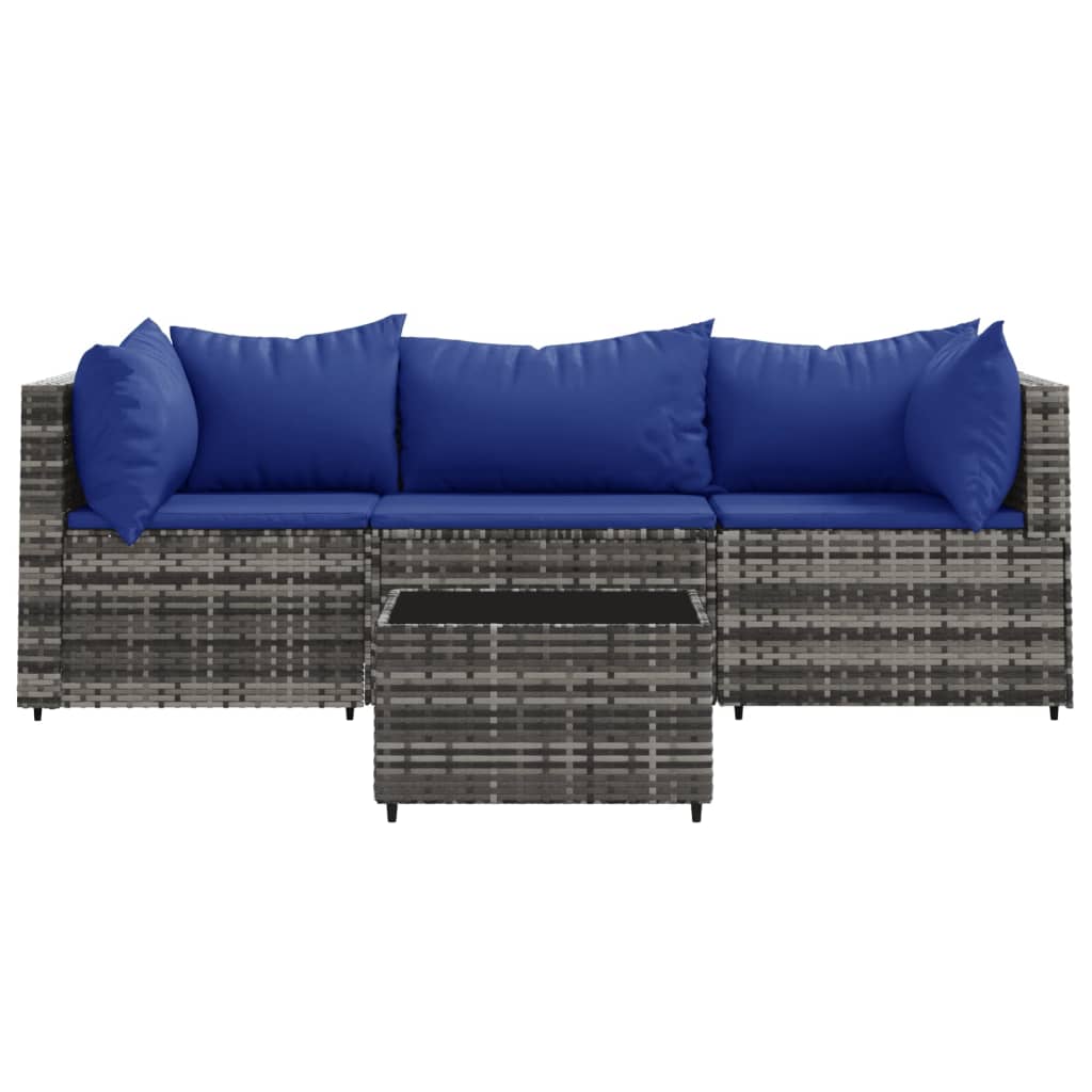 4-delige Loungeset met kussens poly rattan grijs