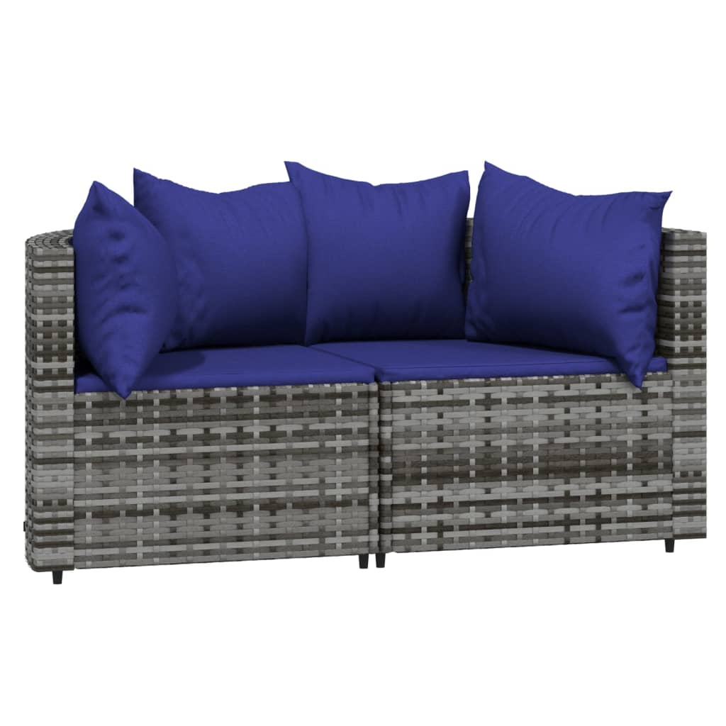 3-delige Loungeset met kussens poly rattan grijs