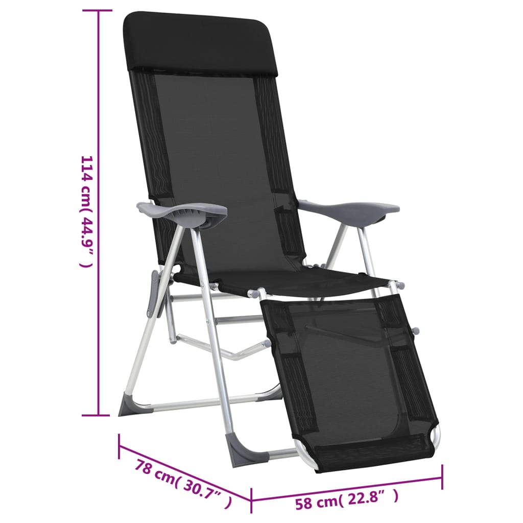 Campingstoelen met voetensteun 2 st inklapbaar textileen zwart