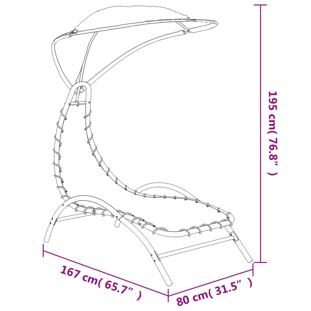 Ligbed met luifel 167x80x195 cm stof en staal zwart