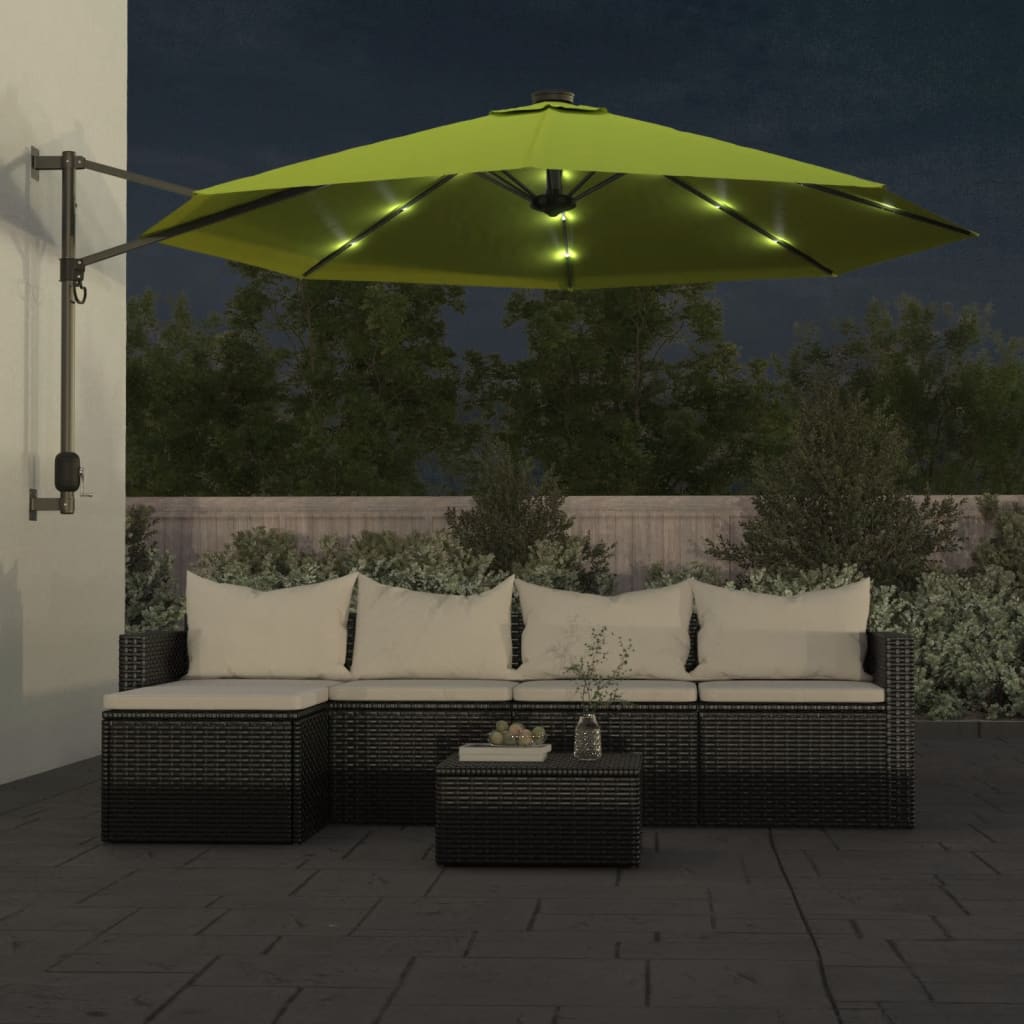 Wandparasol met LEDs 290 cm appelgroen