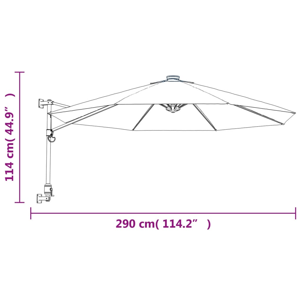 Wandparasol met LEDs 290 cm appelgroen