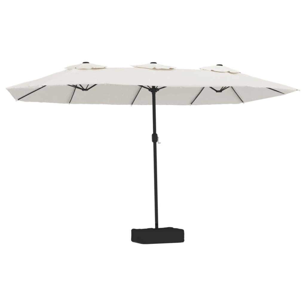 Parasol dubbel dak met LED 449x245 cm zandwit