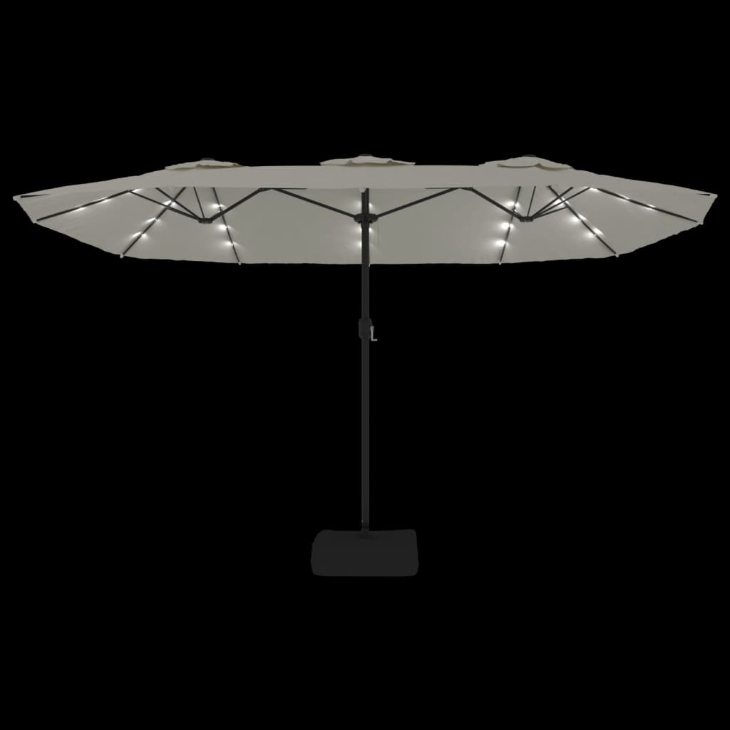 Parasol dubbel dak met LED 449x245 cm zandwit