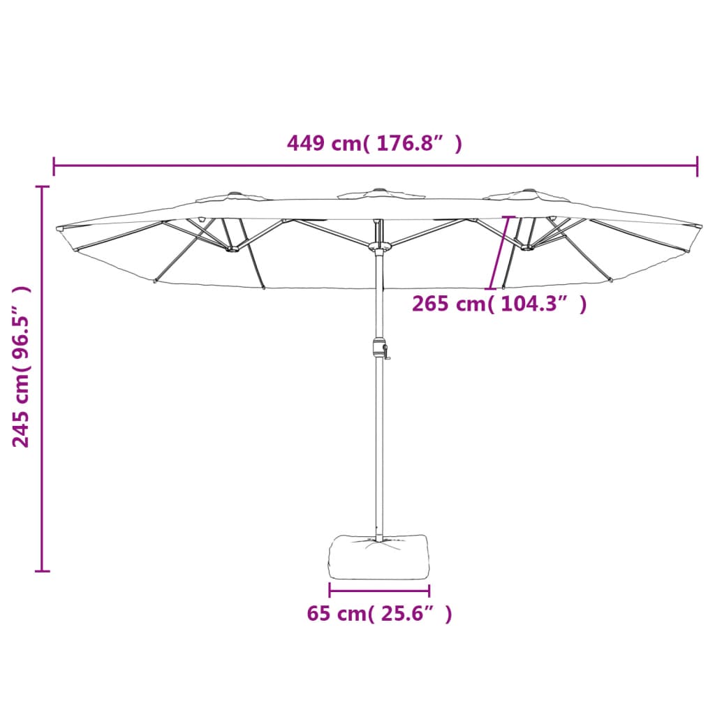 Parasol dubbel dak met LED 449x245 cm zandwit