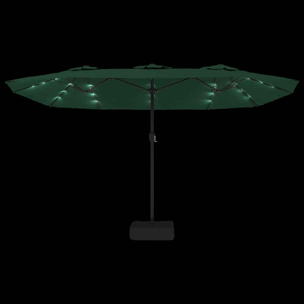 Parasol dubbel dak met LED 449x245 cm groen