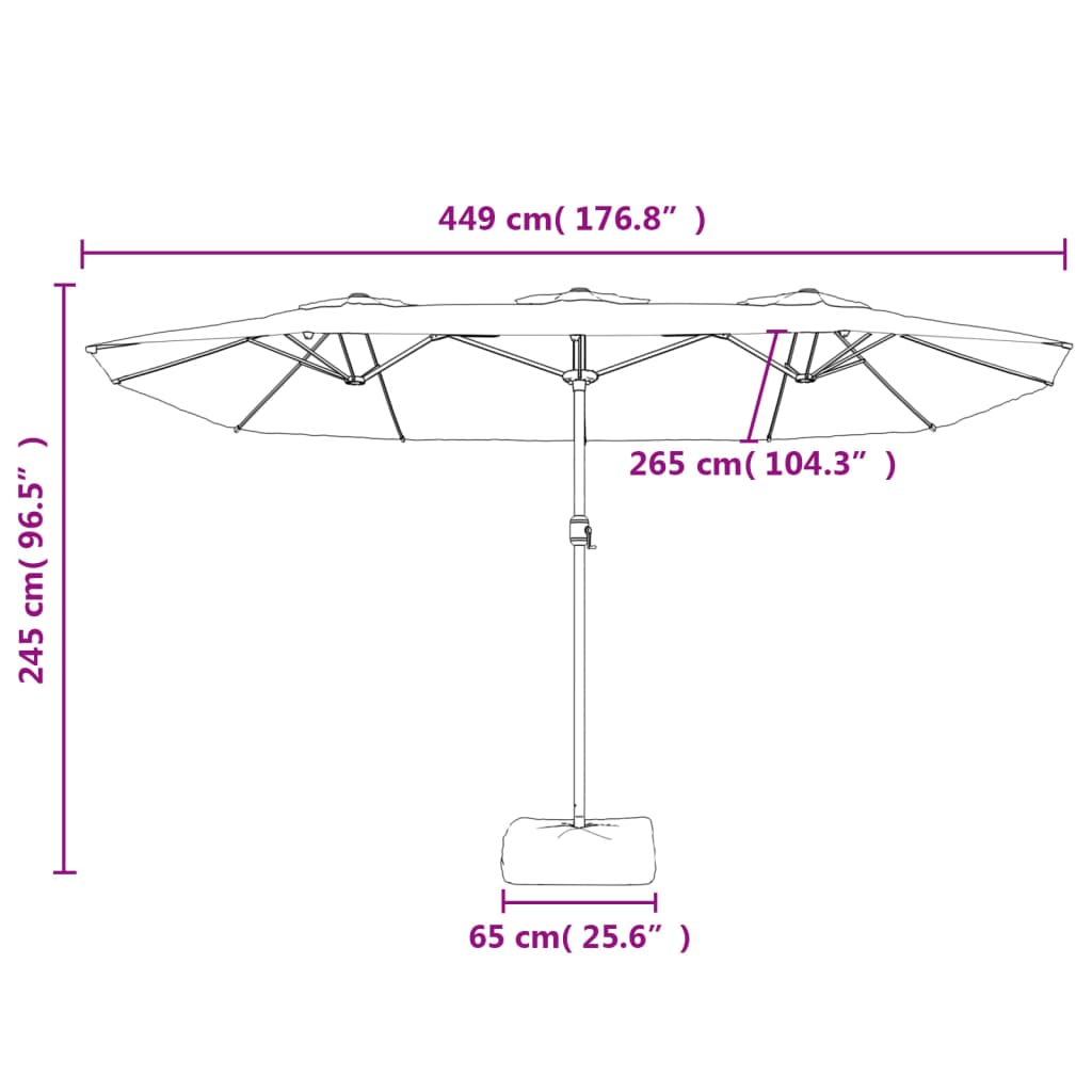 Parasol dubbel dak met LED 449x245 cm groen