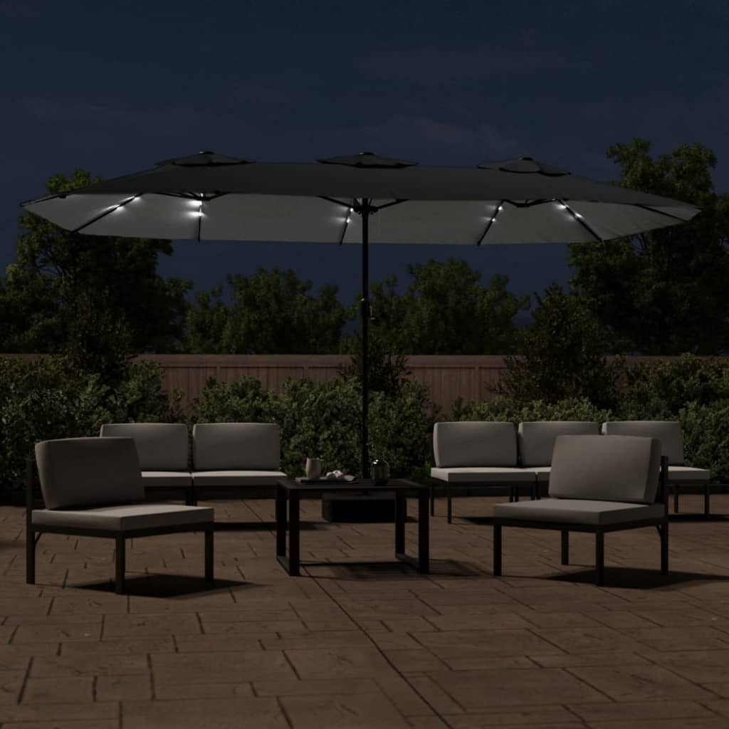 Parasol dubbel dak met LED 449x245 cm antracietkleurig