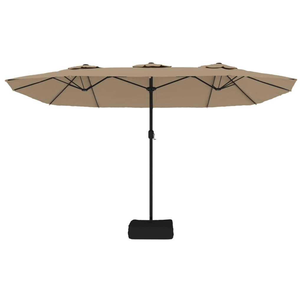 Parasol dubbel dak met LED 449x245 cm taupe