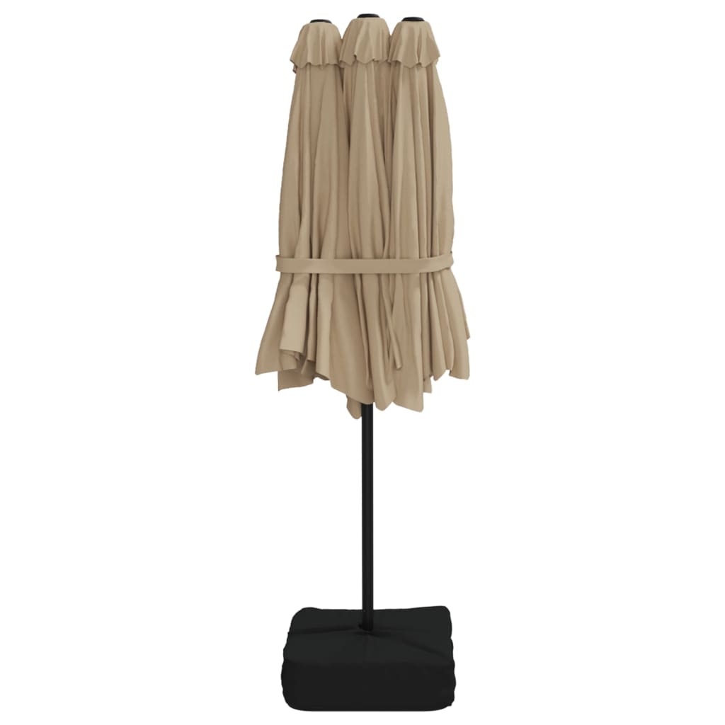 Parasol dubbel dak met LED 449x245 cm taupe