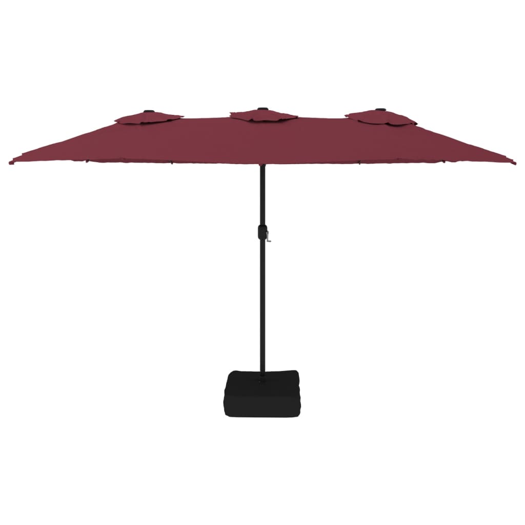 Parasol dubbel dak met LED 449x245 cm bordeauxrood