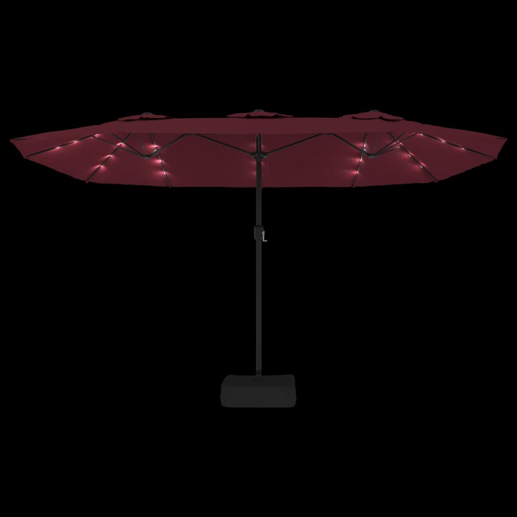 Parasol dubbel dak met LED 449x245 cm bordeauxrood