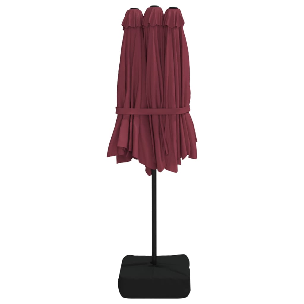 Parasol dubbel dak met LED 449x245 cm bordeauxrood