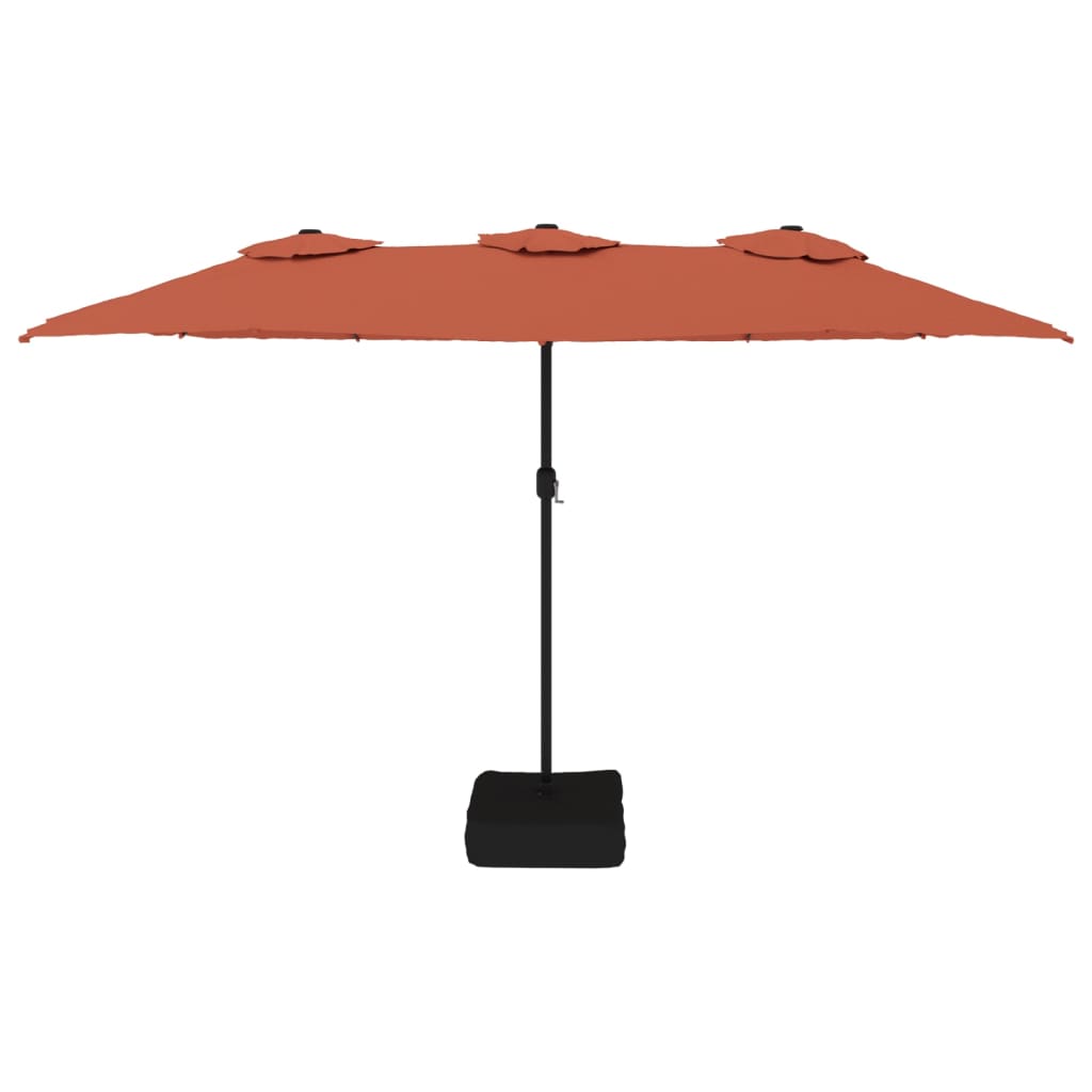 Parasol dubbel dak met LED 449x245 cm terracottakleurig