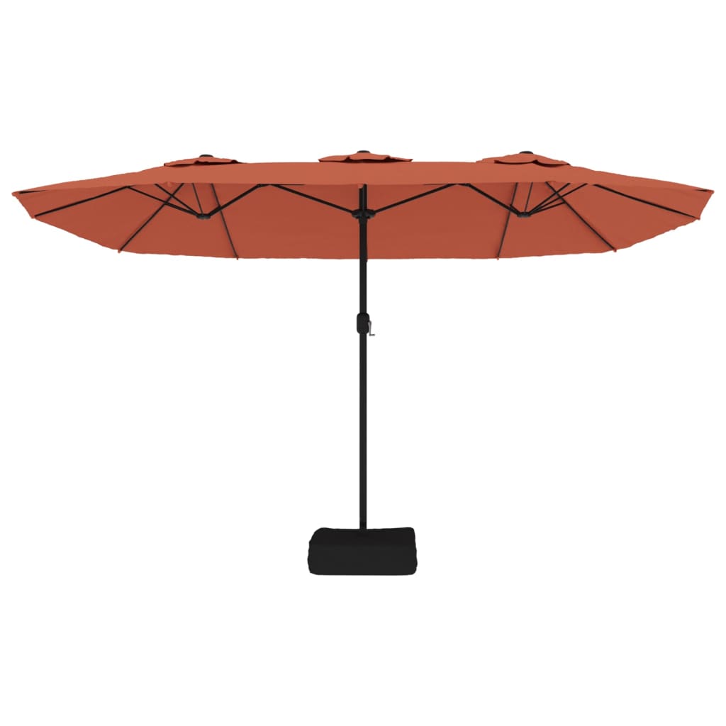 Parasol dubbel dak met LED 449x245 cm terracottakleurig