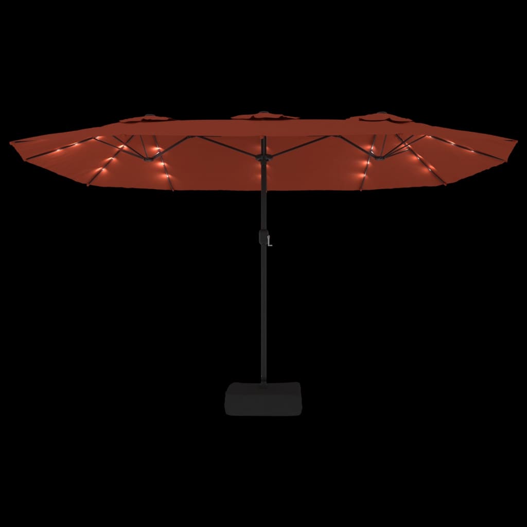 Parasol dubbel dak met LED 449x245 cm terracottakleurig