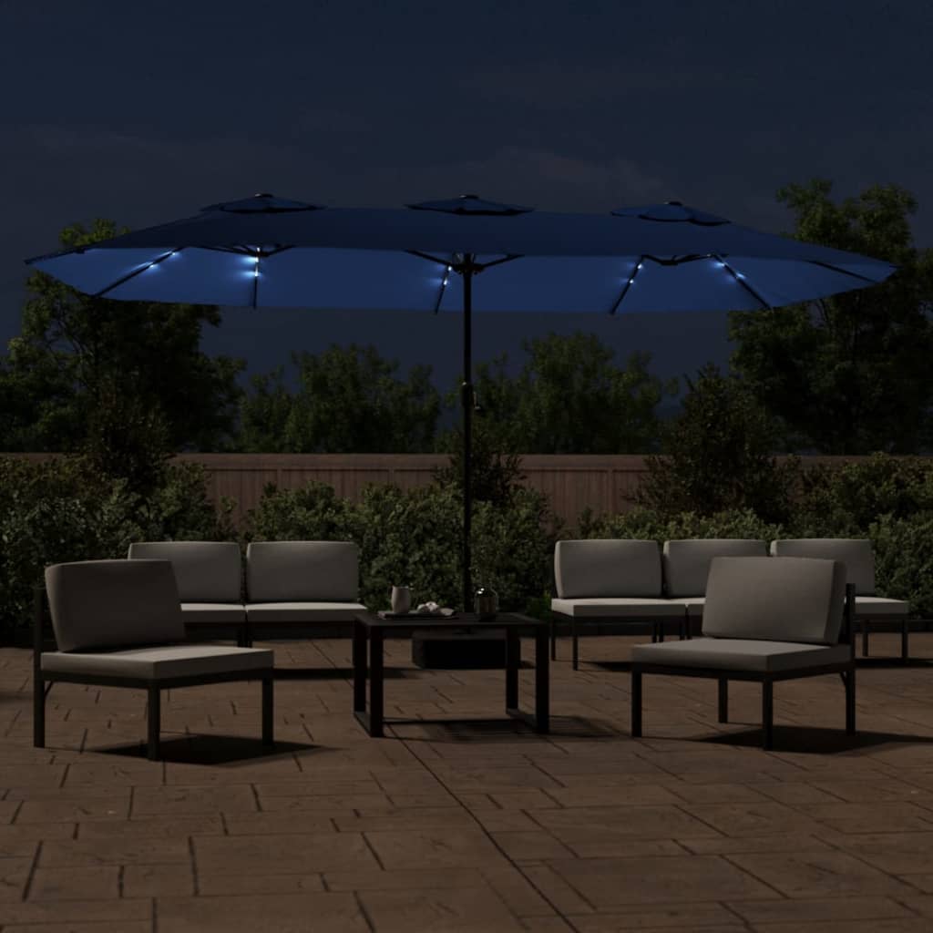 Parasol dubbel dak met LED 449x245 cm azuurblauw