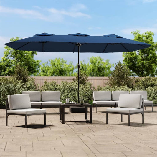 Parasol dubbel dak met LED 449x245 cm azuurblauw