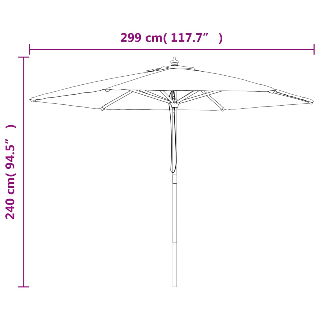 Parasol met houten paal 299x240 cm zandkleurig