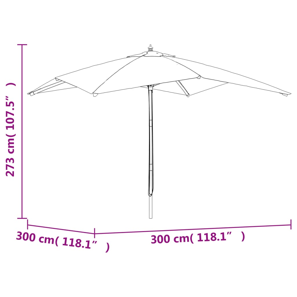 Parasol met houten paal 300x300x273 cm groen