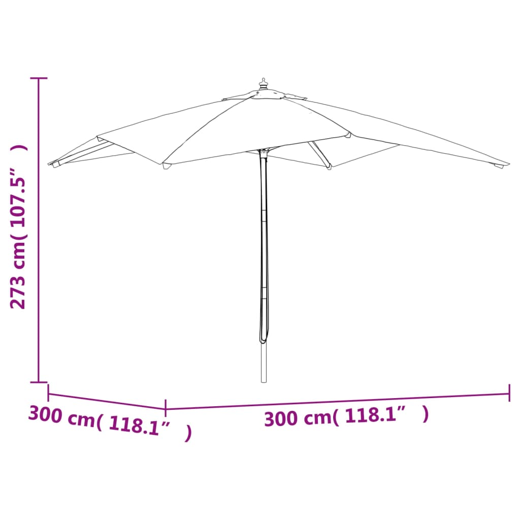 Parasol met houten paal 300x300x273 cm taupe