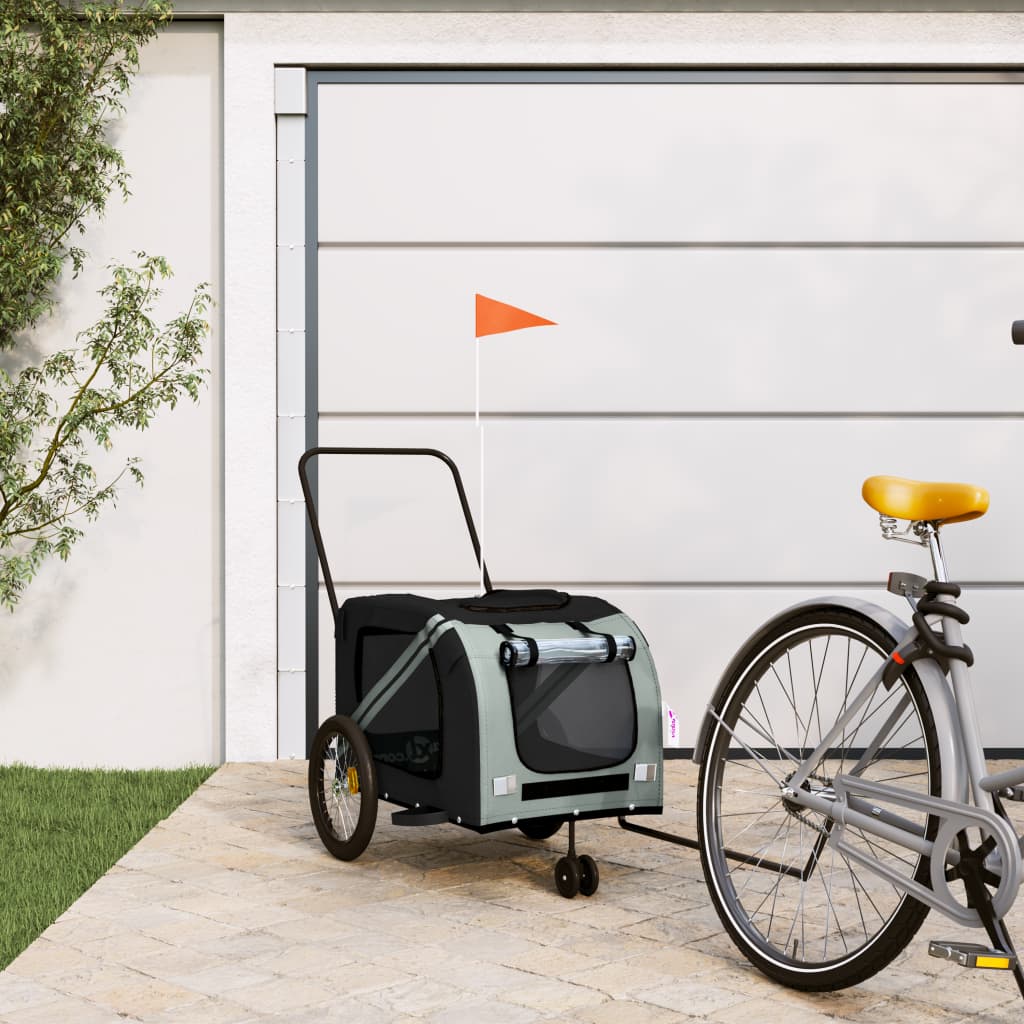 Hondenfietstrailer oxford stof en ijzer grijs en zwart