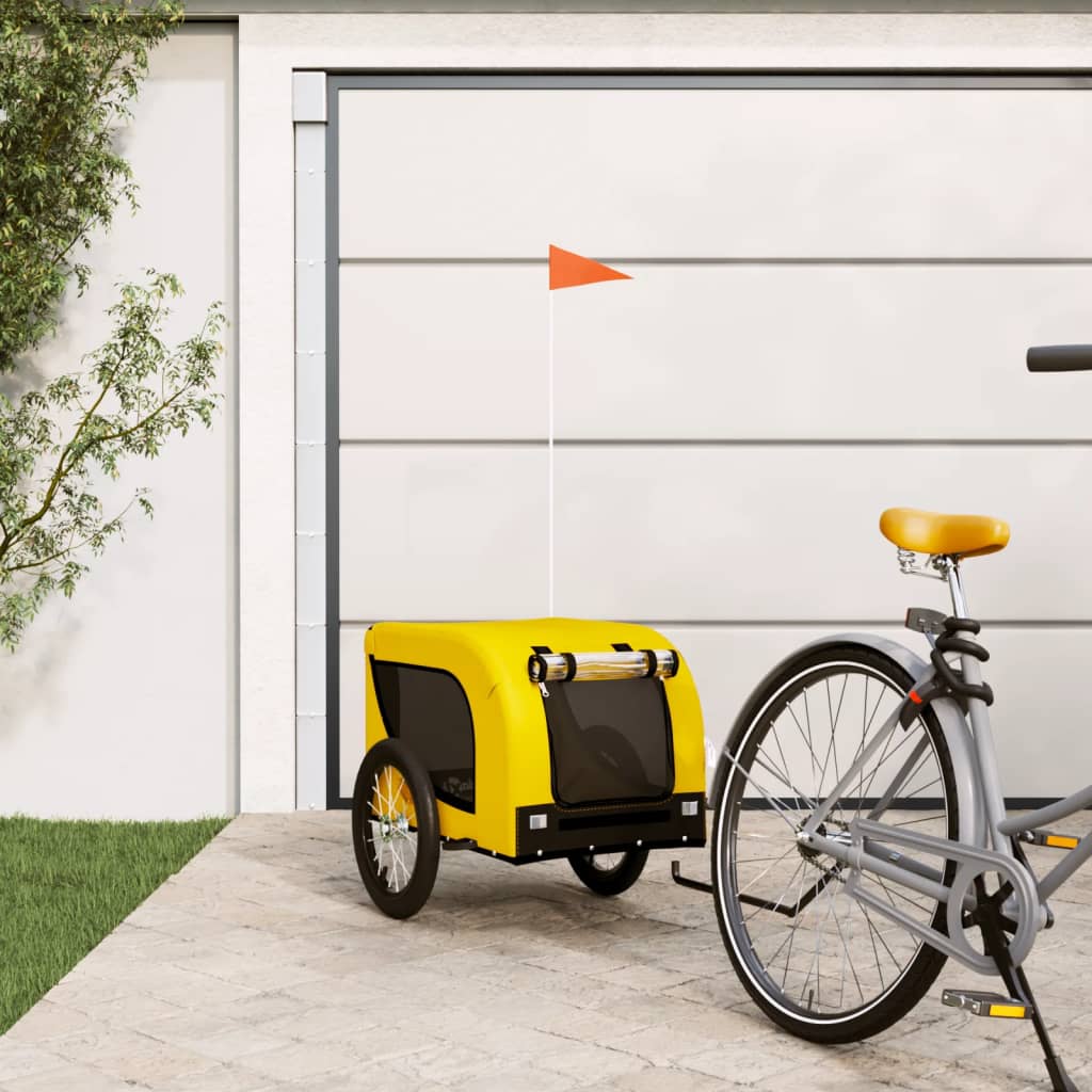 Hondenfietstrailer oxford stof en ijzer geel en zwart