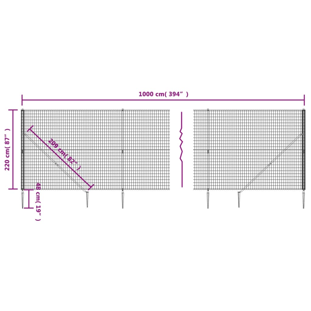 Draadgaashek met grondankers 2,2x10 m groen