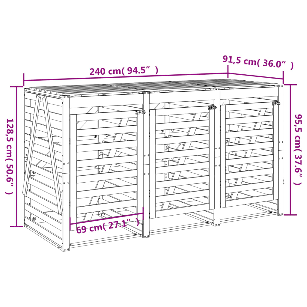 Containerberging drievoudig massief grenenhout wit