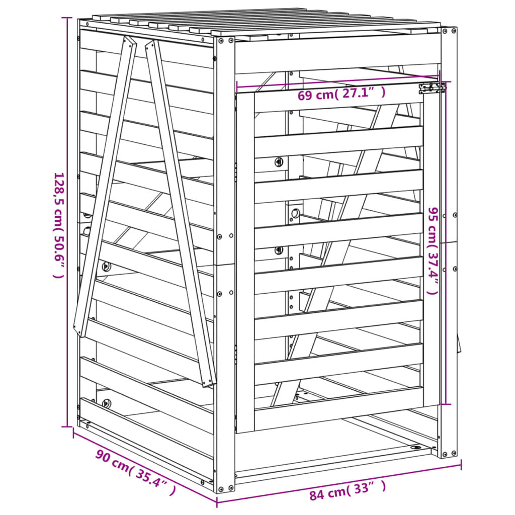 Containerberging 84x90x128,5 cm massief grenenhout wit