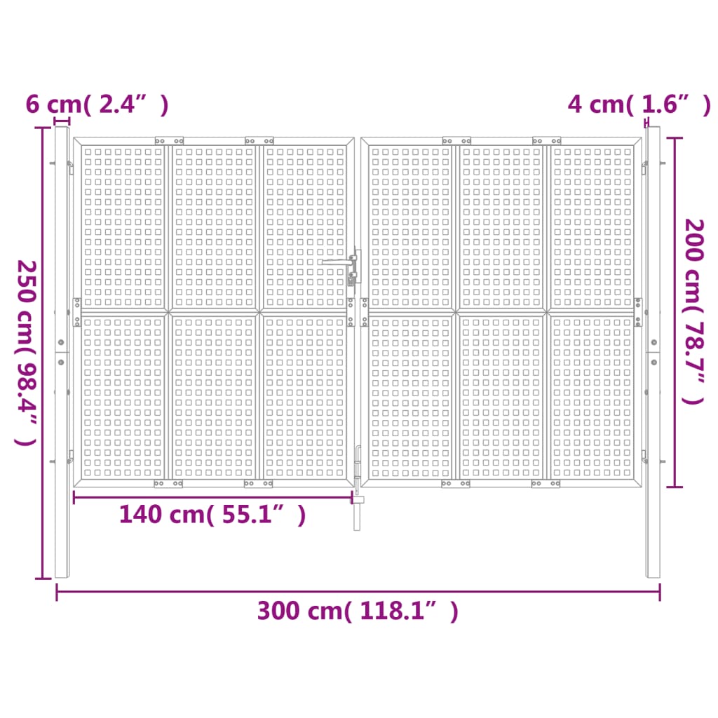 Poort 300x200 cm staal antracietkleurig