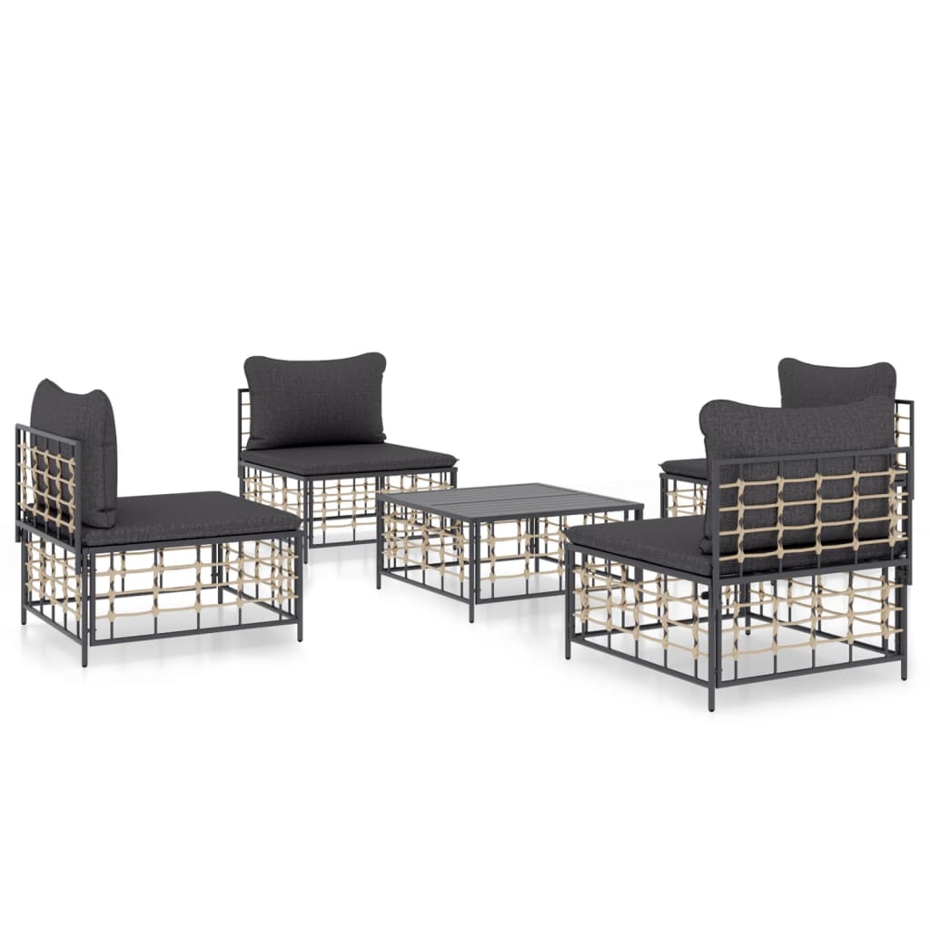 5-delige Loungeset met kussens poly rattan antracietkleurig