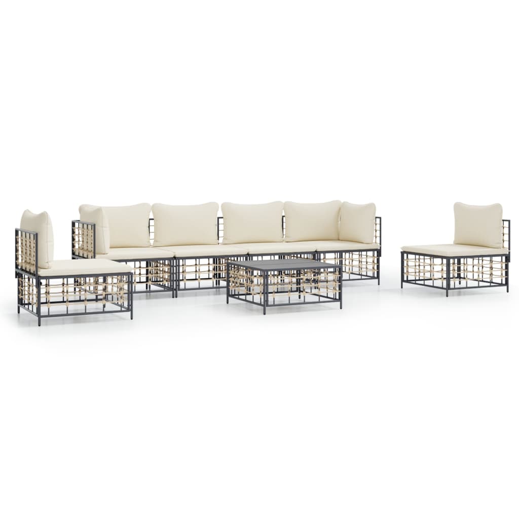 7-delige Loungeset met kussens poly rattan antracietkleurig