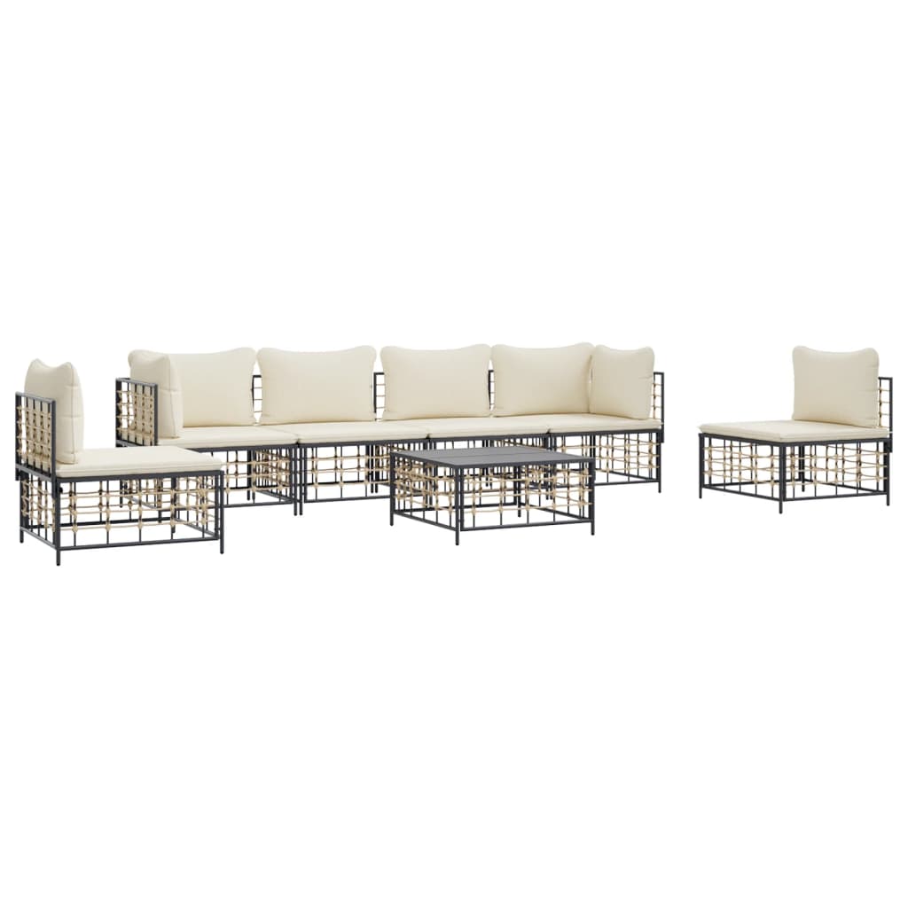 7-delige Loungeset met kussens poly rattan antracietkleurig