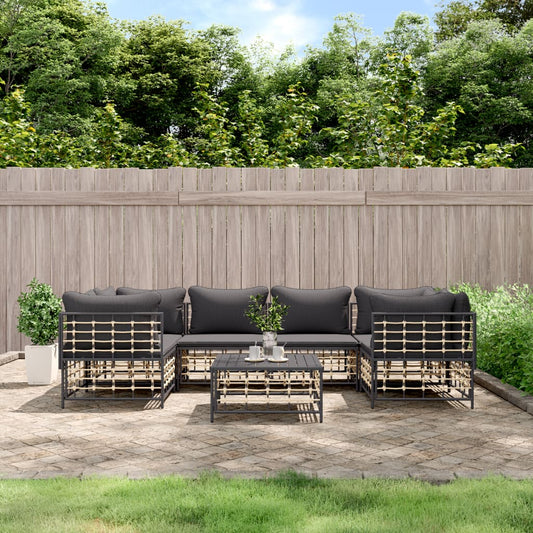 7-delige Loungeset met kussens poly rattan antracietkleurig