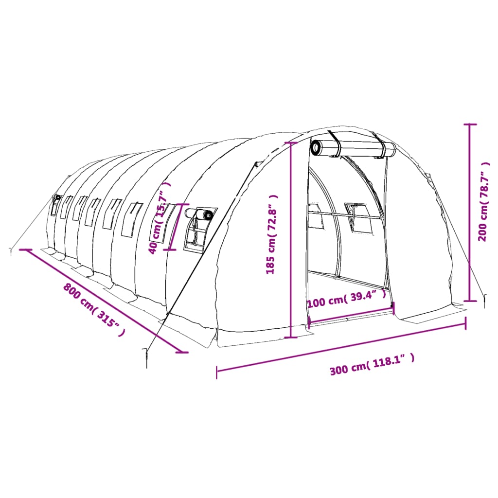 Tuinkas met stalen frame 24 m² 8x3x2 m groen