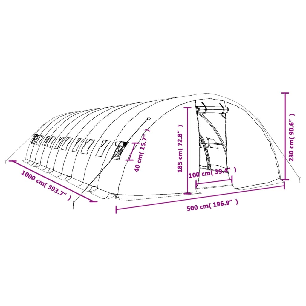 Tuinkas met stalen frame 50 m² 10x5x2,3 m wit