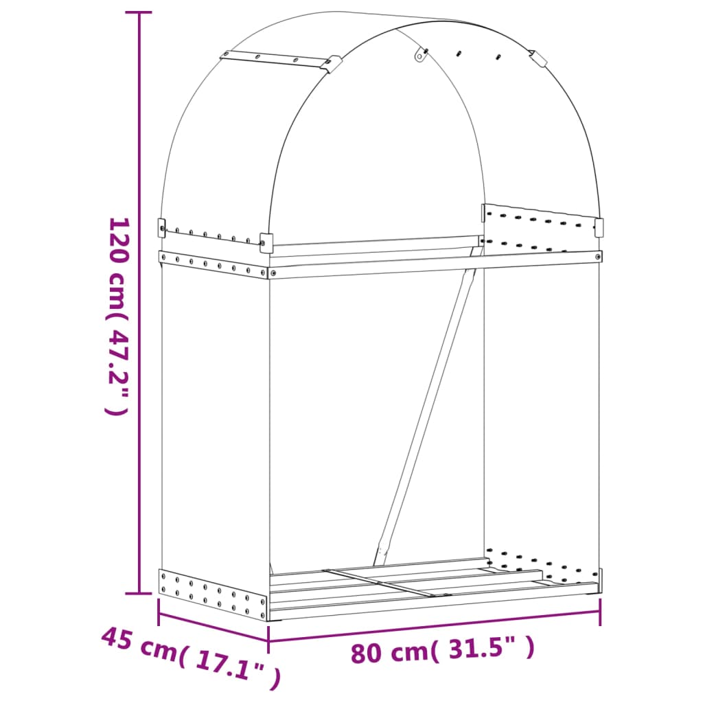 Haardhoutopslag 80x45x120 cm gegalvaniseerd staal lichtbruin