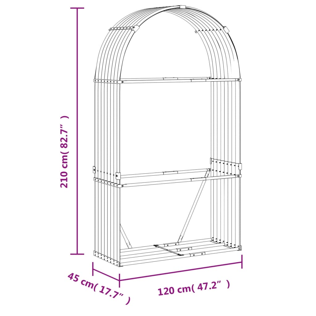 Haardhoutopslag 120x45x210 cm gegalvaniseerd staal lichtbruin