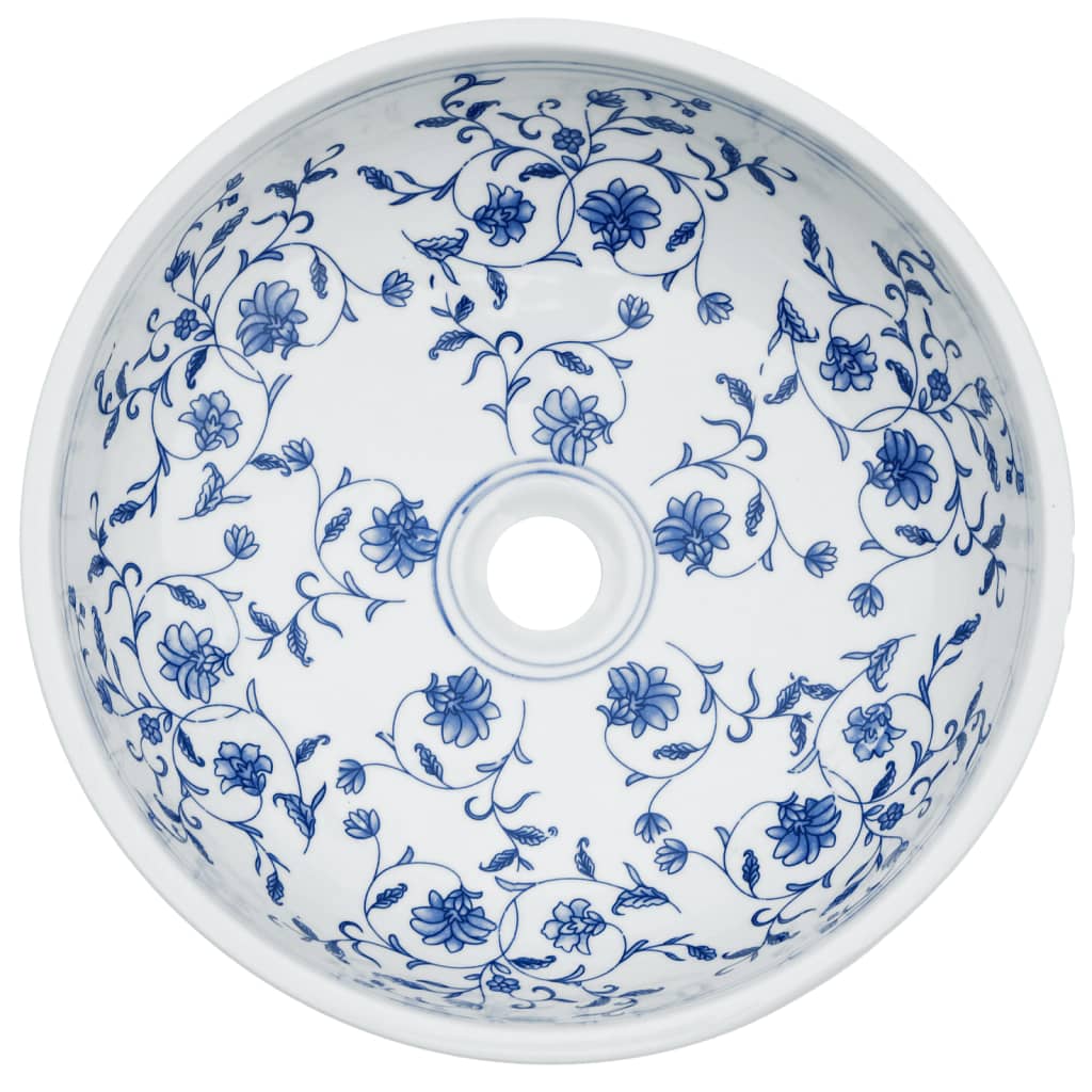 Opzetwasbak rond Φ41x14 cm keramiek wit en blauw