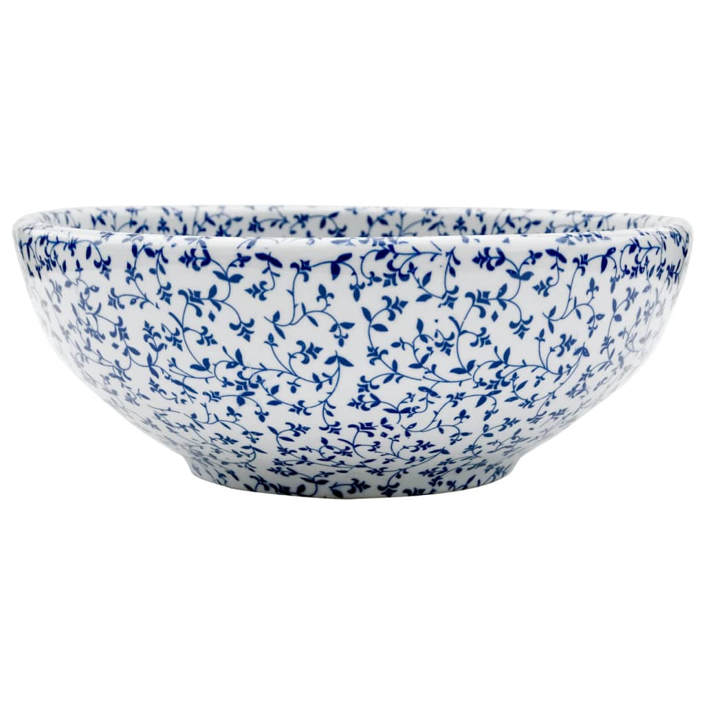 Opzetwasbak rond Φ41x14 cm keramiek wit en blauw