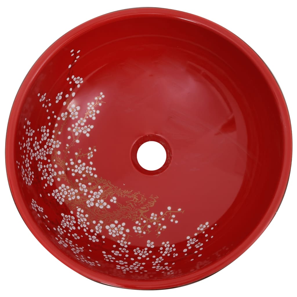 Opzetwasbak rond Φ41x14 cm keramiek zwart en rood