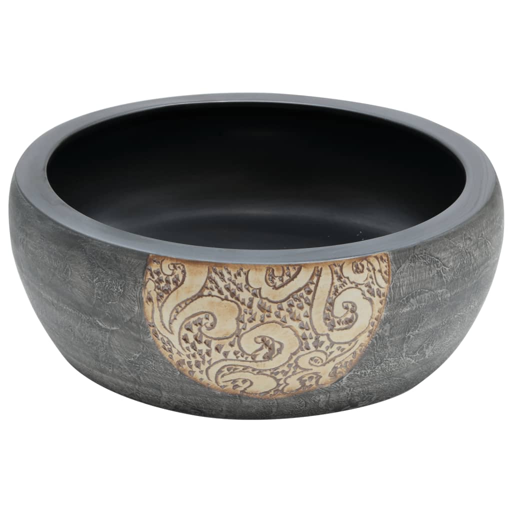 Opzetwasbak rond Φ41x14 cm keramiek zwart en bruin