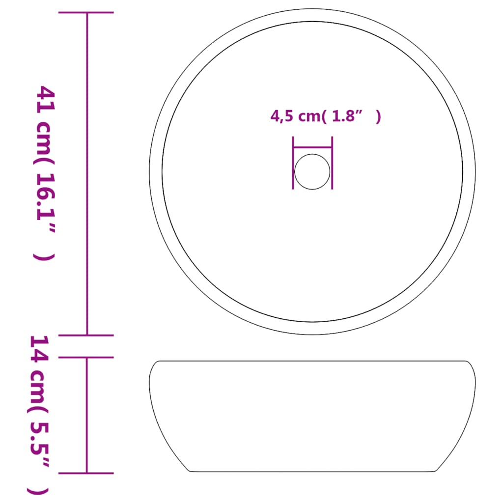 Opzetwasbak rond Φ41x14 cm keramiek zwart en grijs