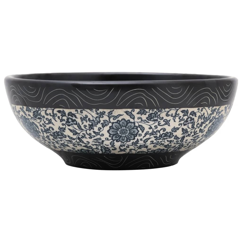 Opzetwasbak rond Φ41x14 cm keramiek zwart en blauw