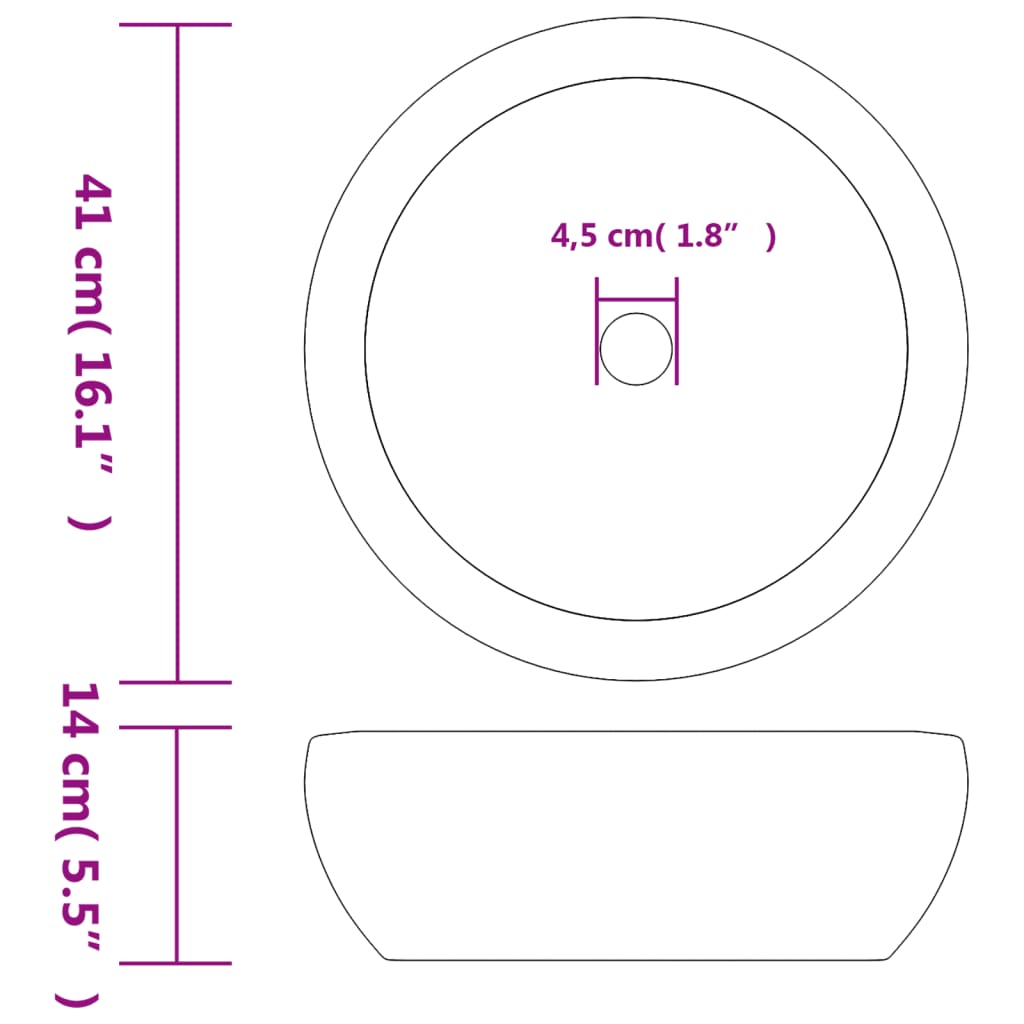 Opzetwasbak rond Φ41x14 cm keramiek grijs