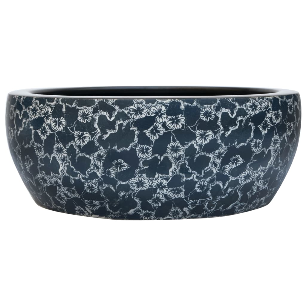 Opzetwasbak rond Φ41x14 cm keramiek zwart en blauw