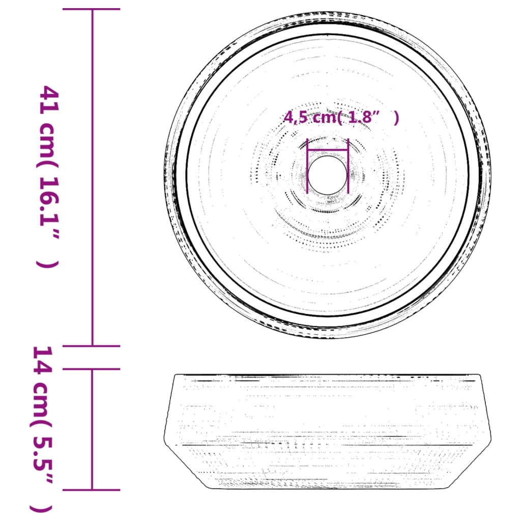 Opzetwasbak rond Φ41x14 cm keramiek grijs