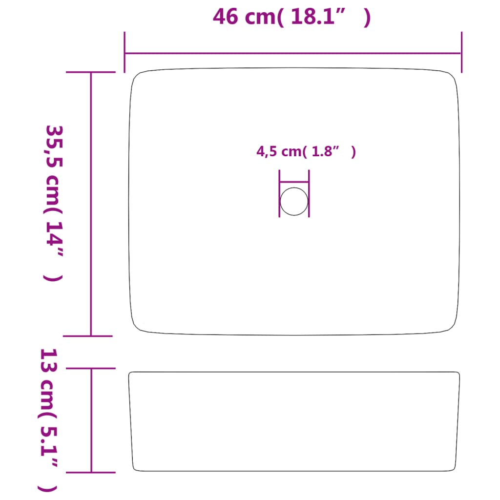 Opzetwasbak rechthoekig 46x35,5x13 cm keramiek wit