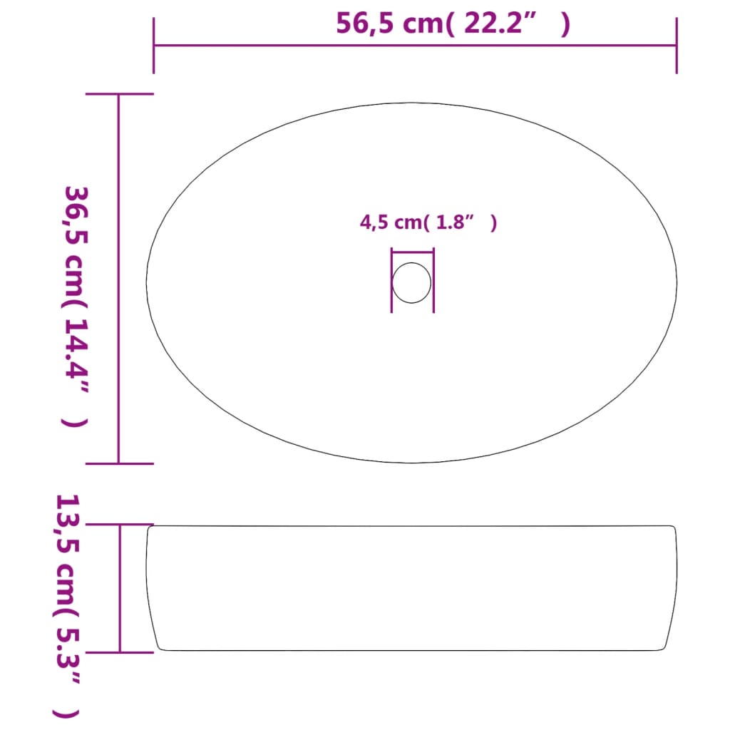 Opzetwasbak ovaal 56,5x36,5x13,5 cm keramiek zwart en blauw